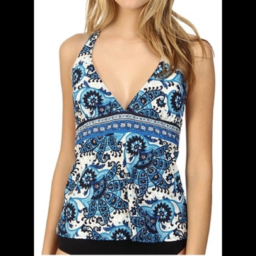 Michael Kors Halter Tankini Tank Top Swimwear Blue Black Tan NWOT Small - Picture 15 of 16